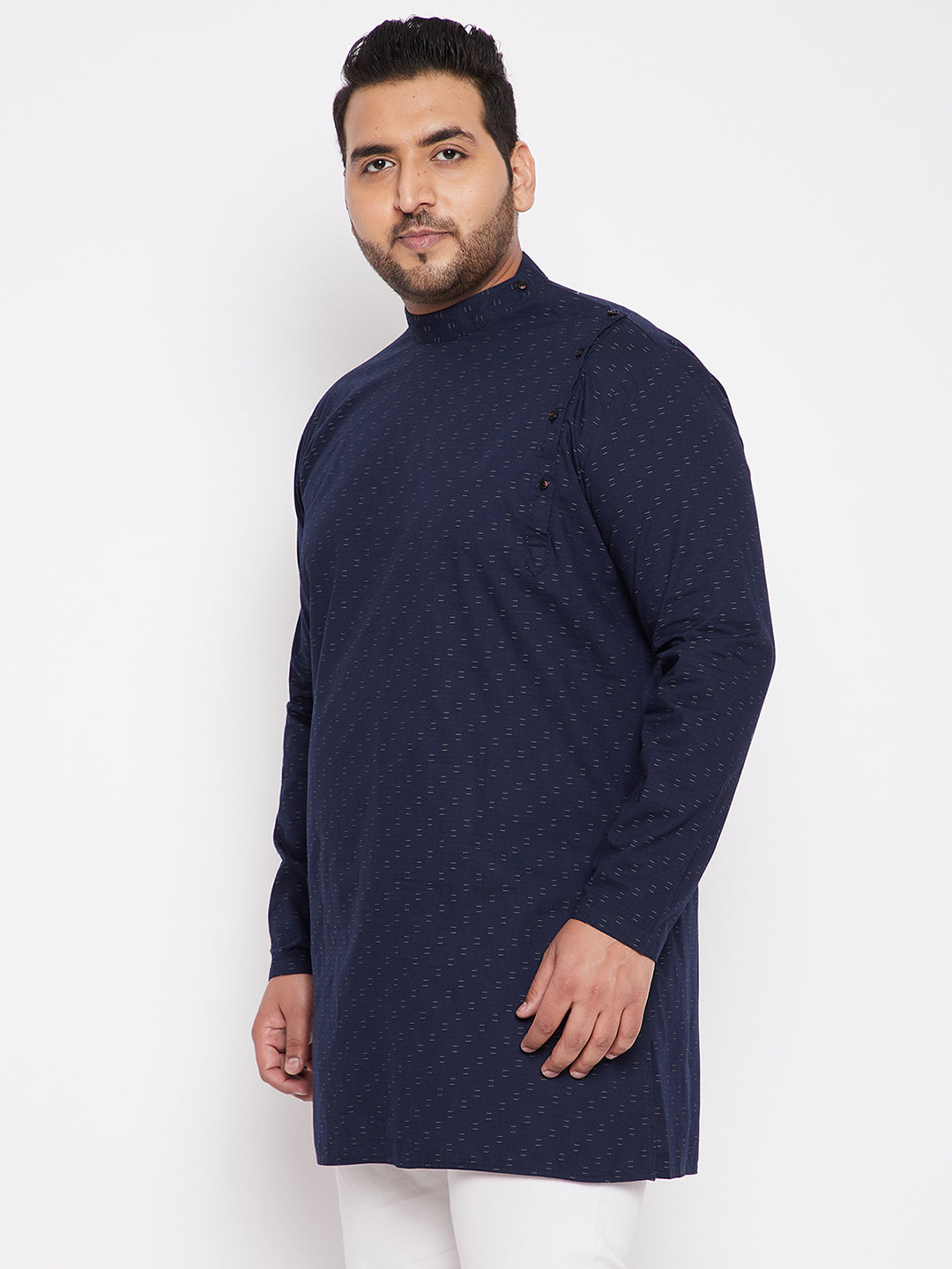 Men Geometric Navy Blue Straight Kurta