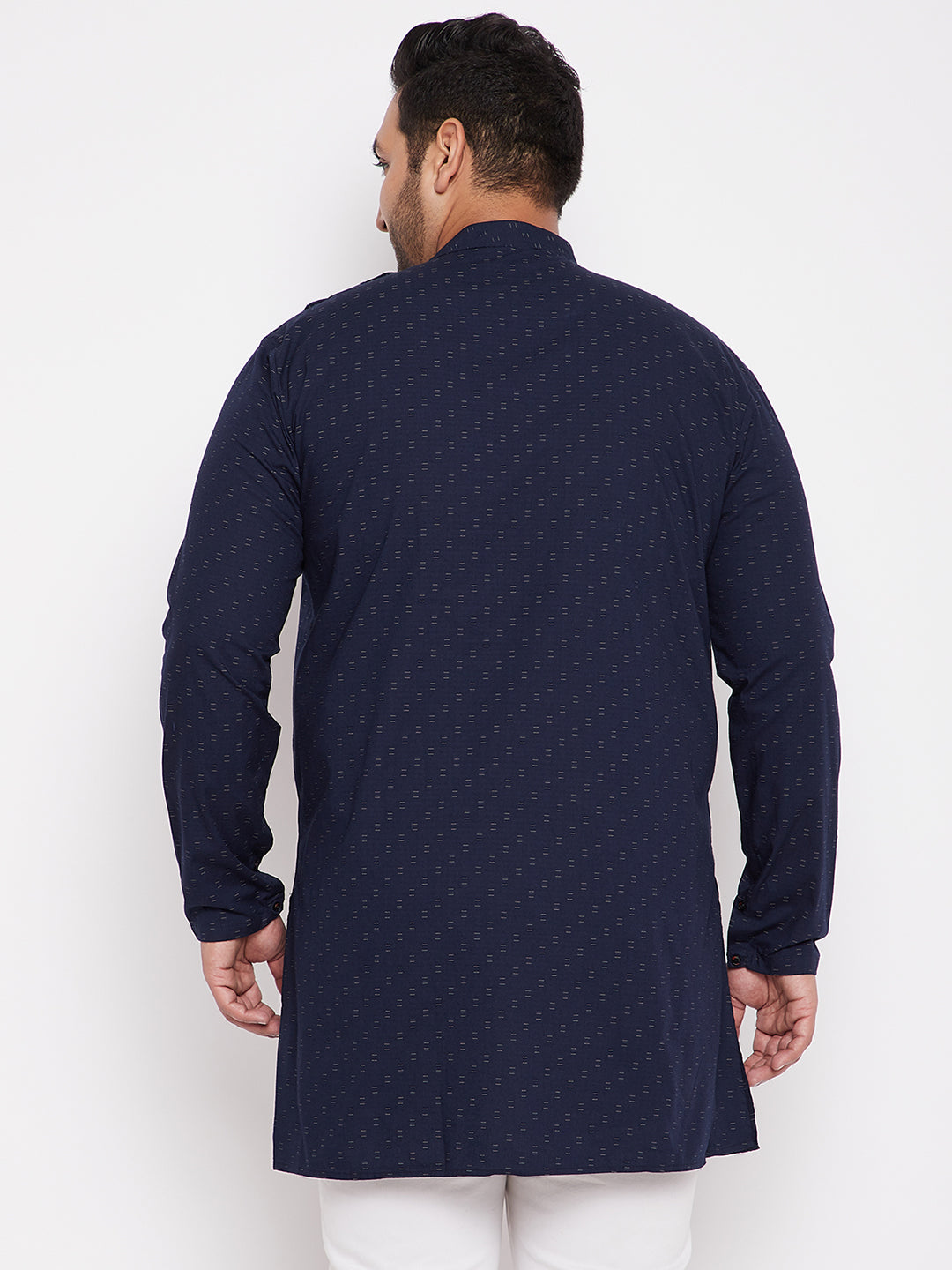 Men Geometric Navy Blue Straight Kurta