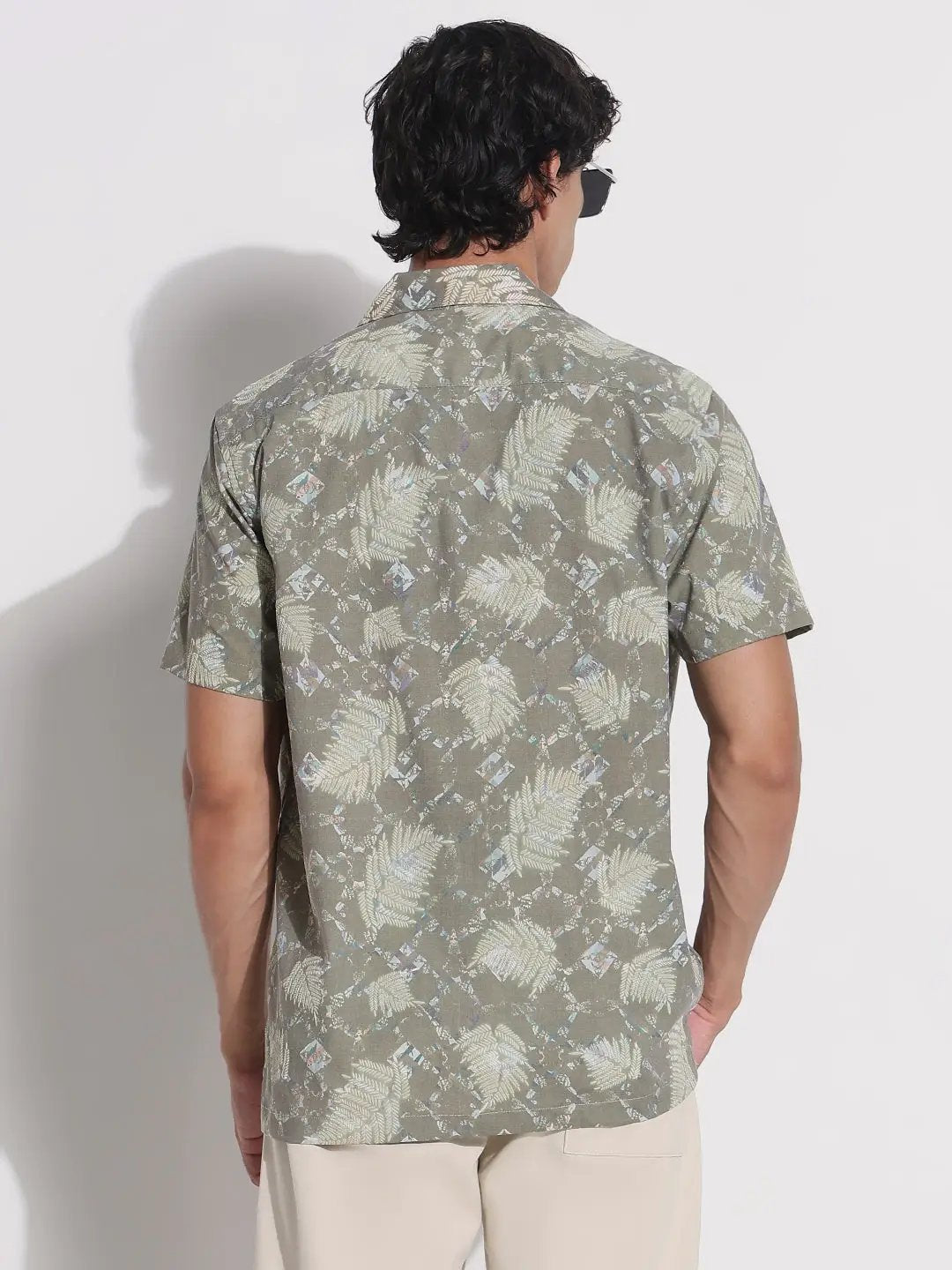Men's Green Floral Cuban Collar Relaxed Fit Shirt - from SHOWOFFFF