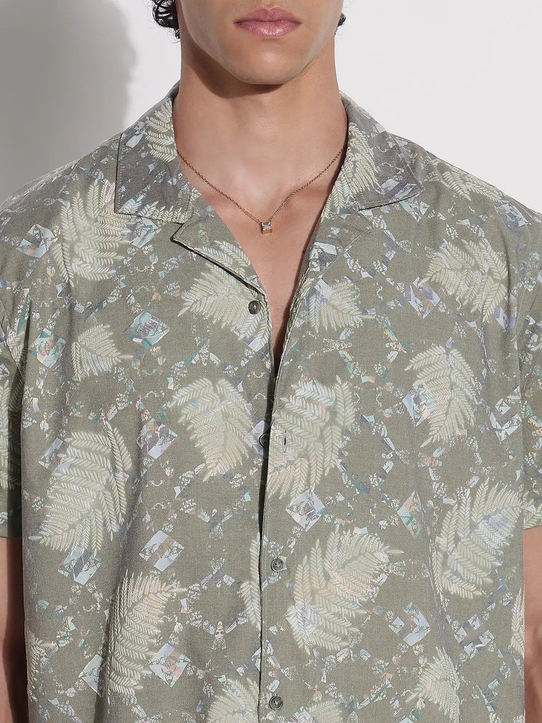 Men's Green Floral Cuban Collar Relaxed Fit Shirt - from SHOWOFFFF