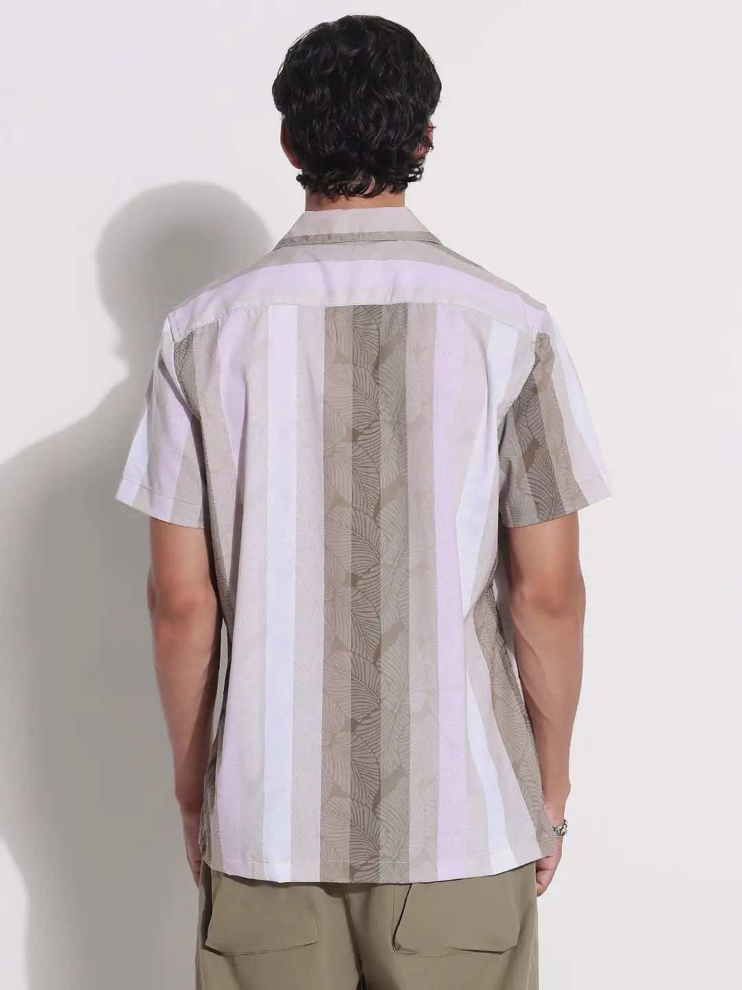 Men's Green Striped Cuban Collar Relaxed Fit Shirt - from SHOWOFFFF