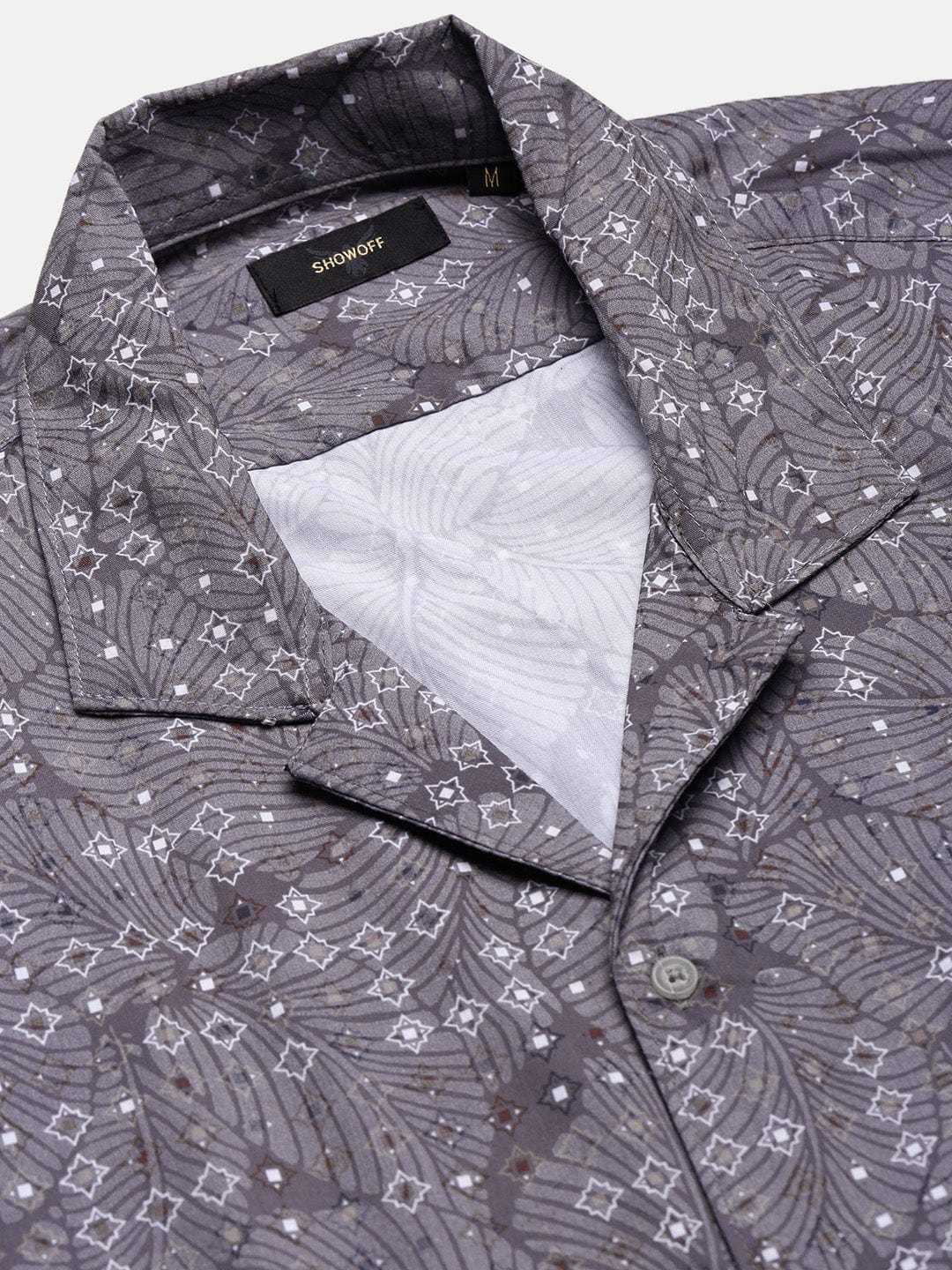 Men's Grey Floral Cuban Collar Relaxed Fit Shirt