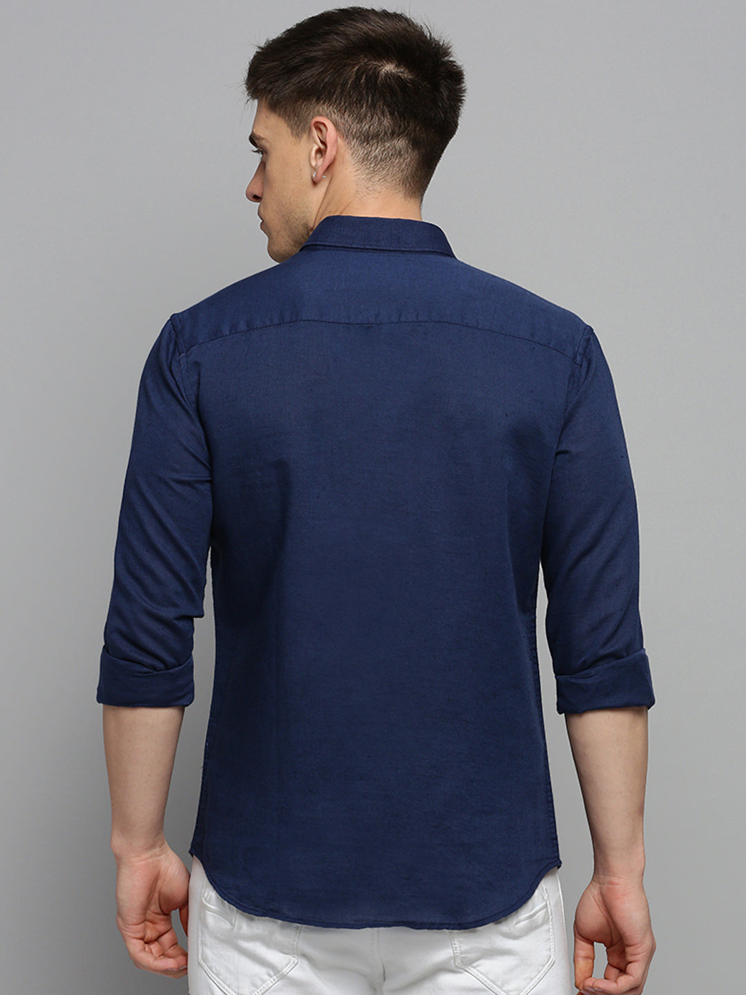 Men's Spread Collar Solid Navy Blue Shirt