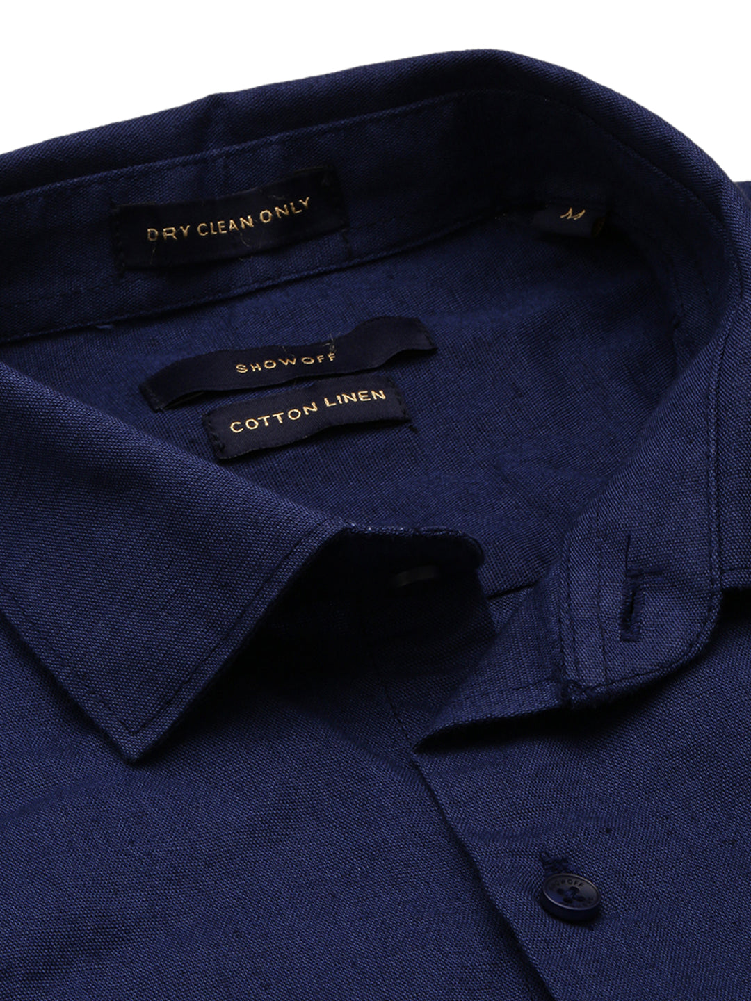 Men's Spread Collar Solid Navy Blue Shirt