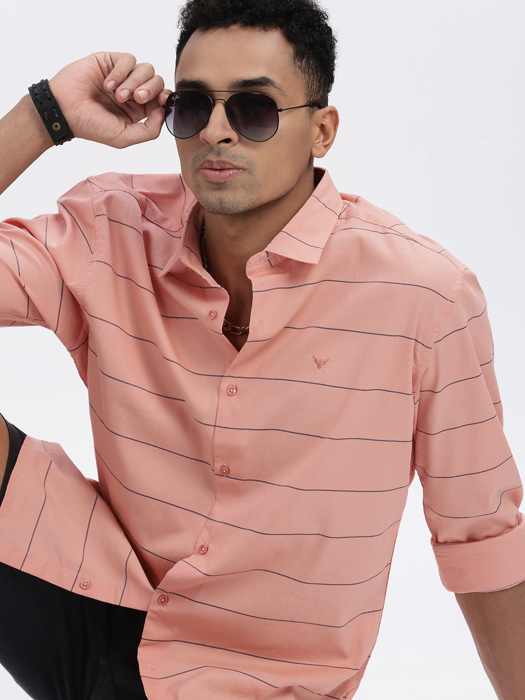 Men Peach Striped Slim Fit Shirt