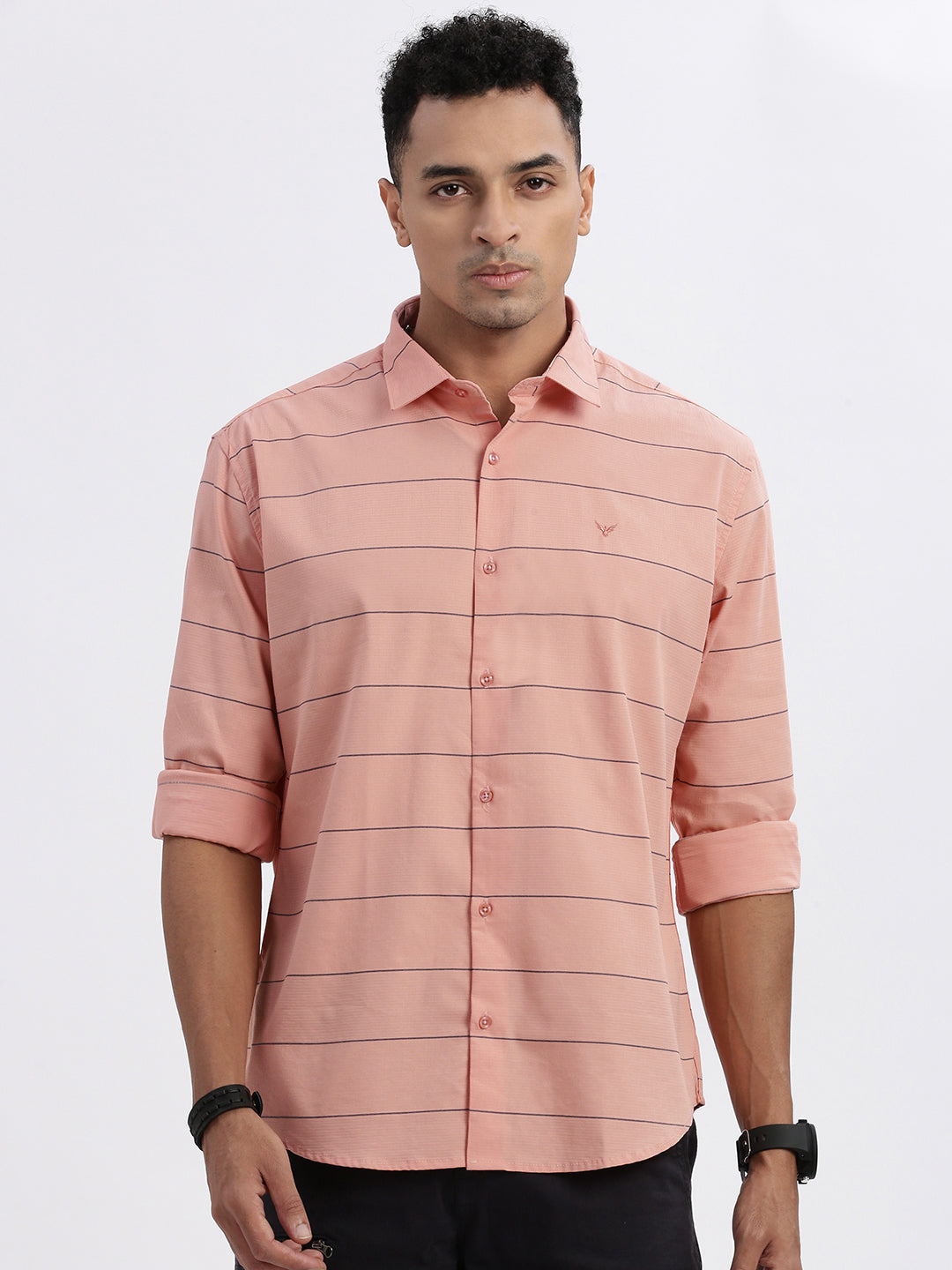 Men Peach Striped Slim Fit Shirt