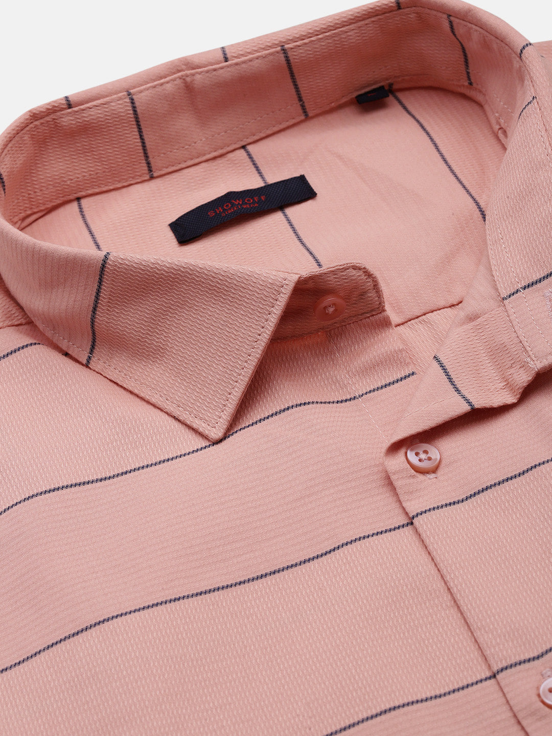 Men Peach Striped Slim Fit Shirt