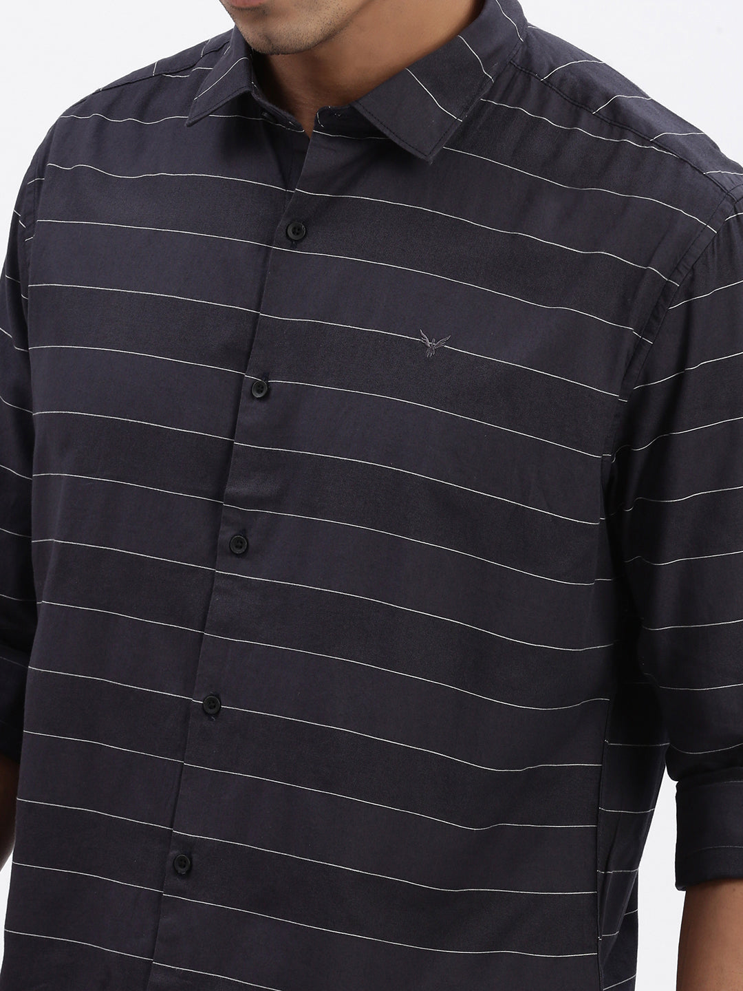 Men Grey Striped Slim Fit Shirt