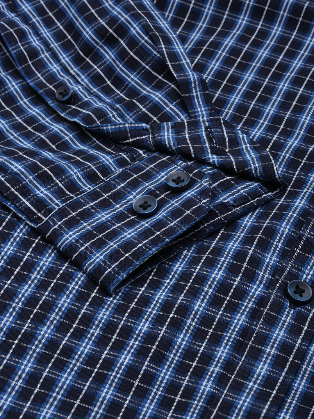 Men Spread Collar Checked Navy Blue Shirt