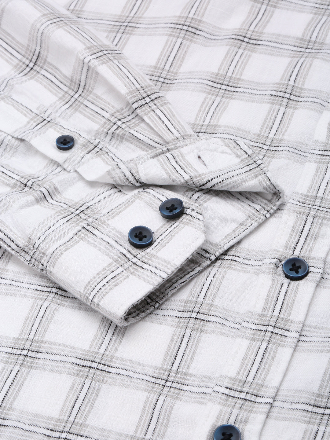 Men Spread Collar Checked White Shirt