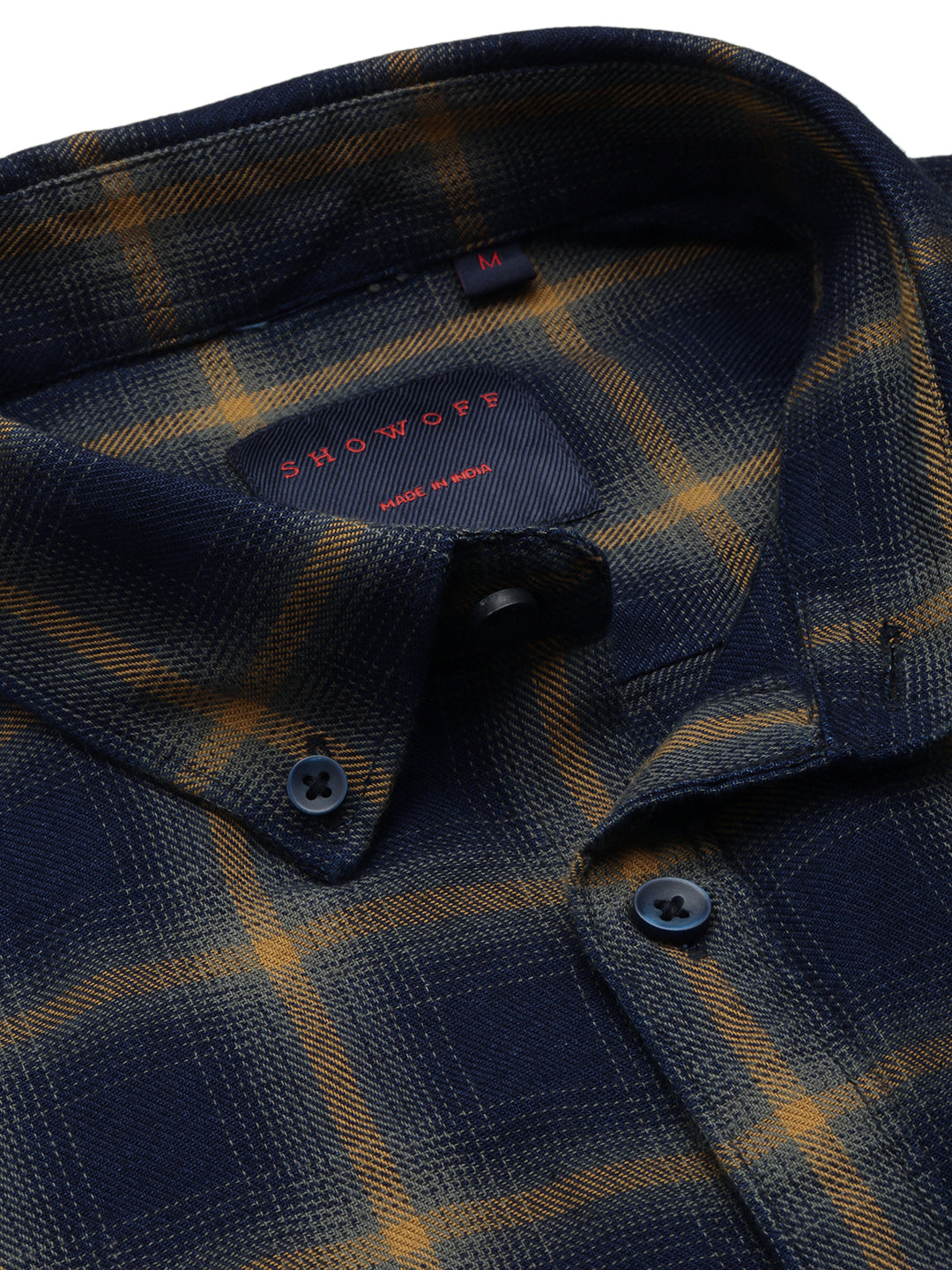 Men Spread Collar Checked Navy Blue Shirt