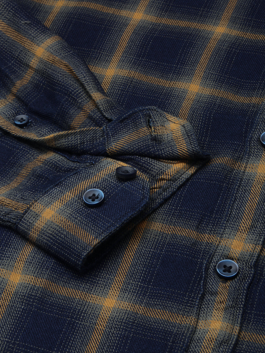 Men Spread Collar Checked Navy Blue Shirt