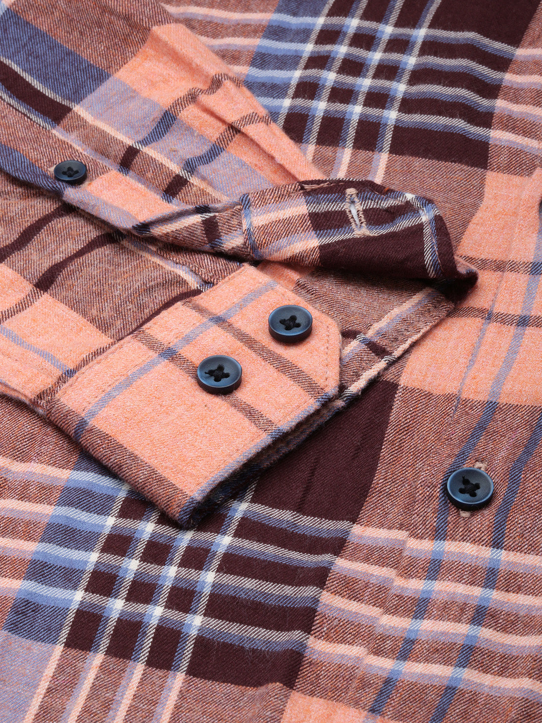 Men Spread Collar Checked Coral Shirt