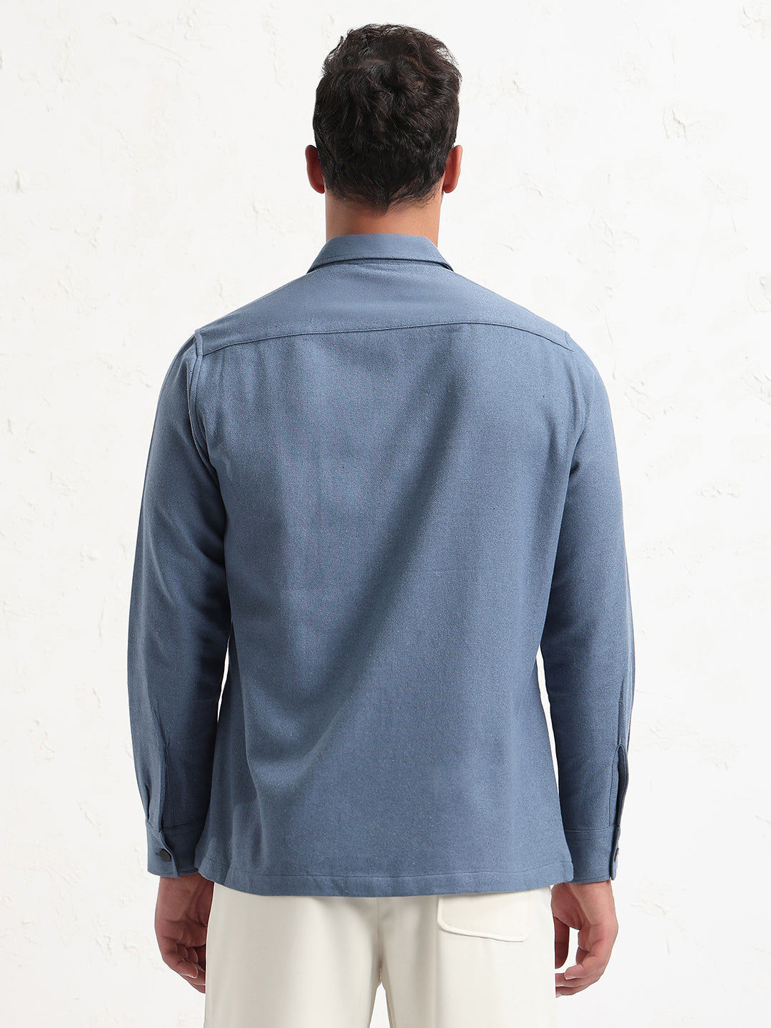 Men's Blue Solid Slim Fit Shacket