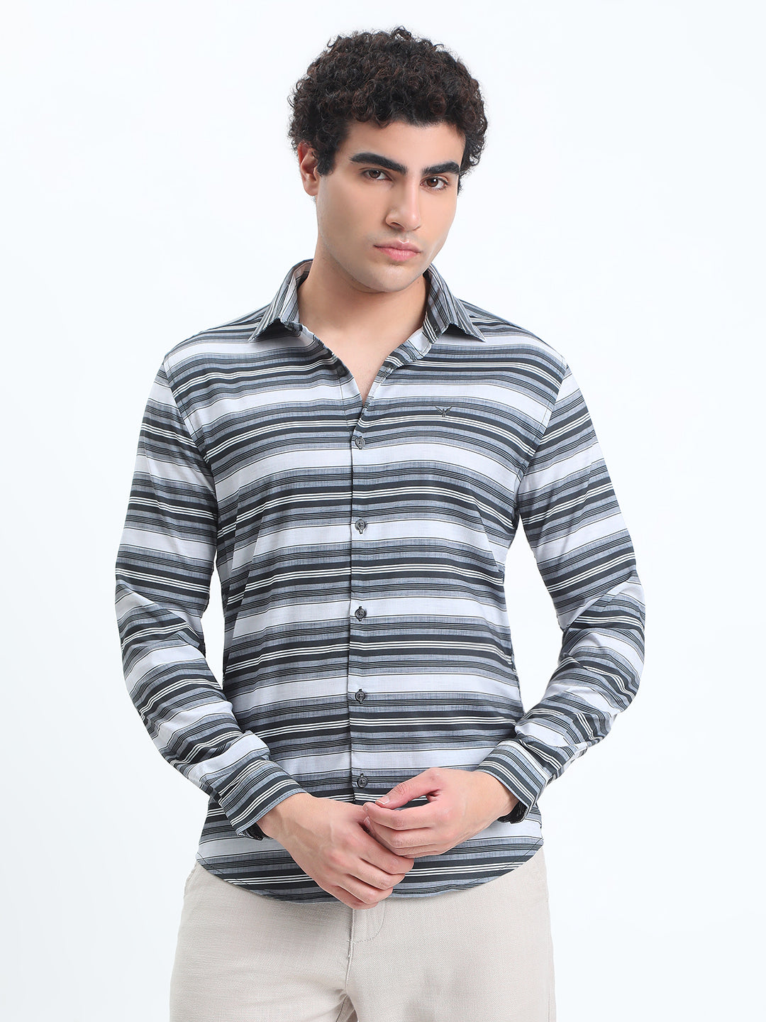 Men's Striped Olive Regular Fit Shirt