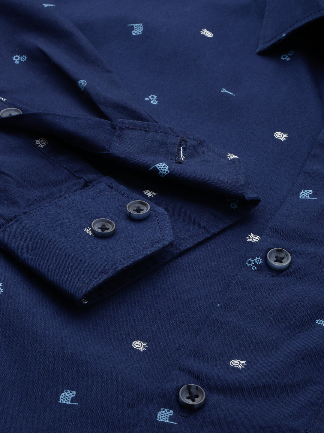 Men Spread Collar Printed Navy Blue Shirt