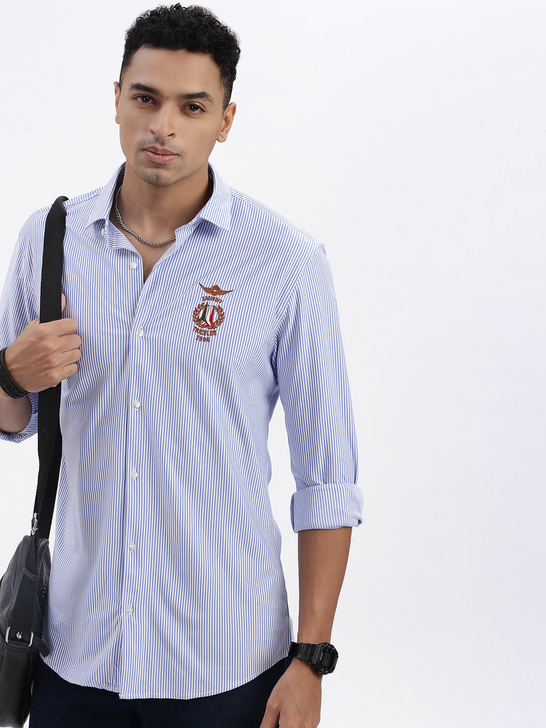 Men Blue Striped Slim Fit Shirt