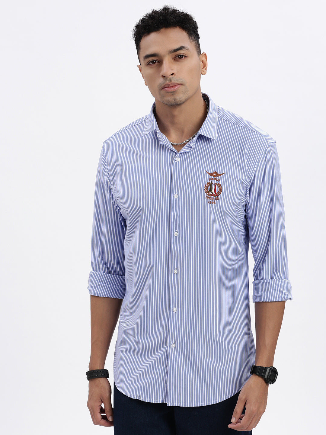 Men Blue Striped Slim Fit Shirt