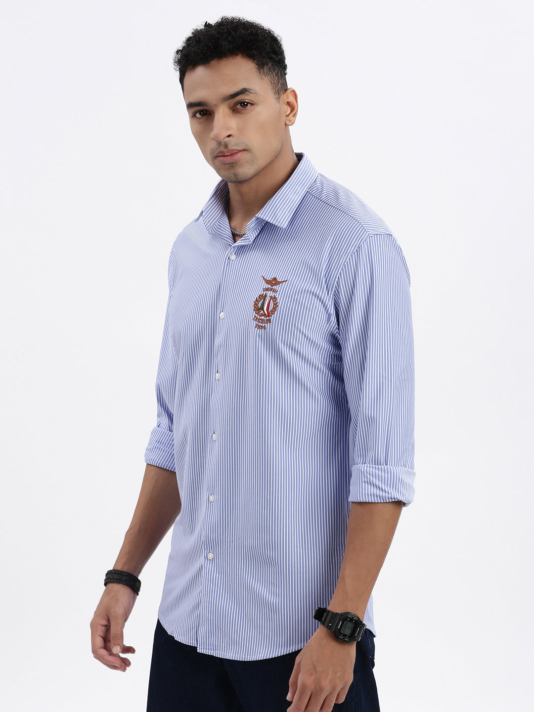 Men Blue Striped Slim Fit Shirt