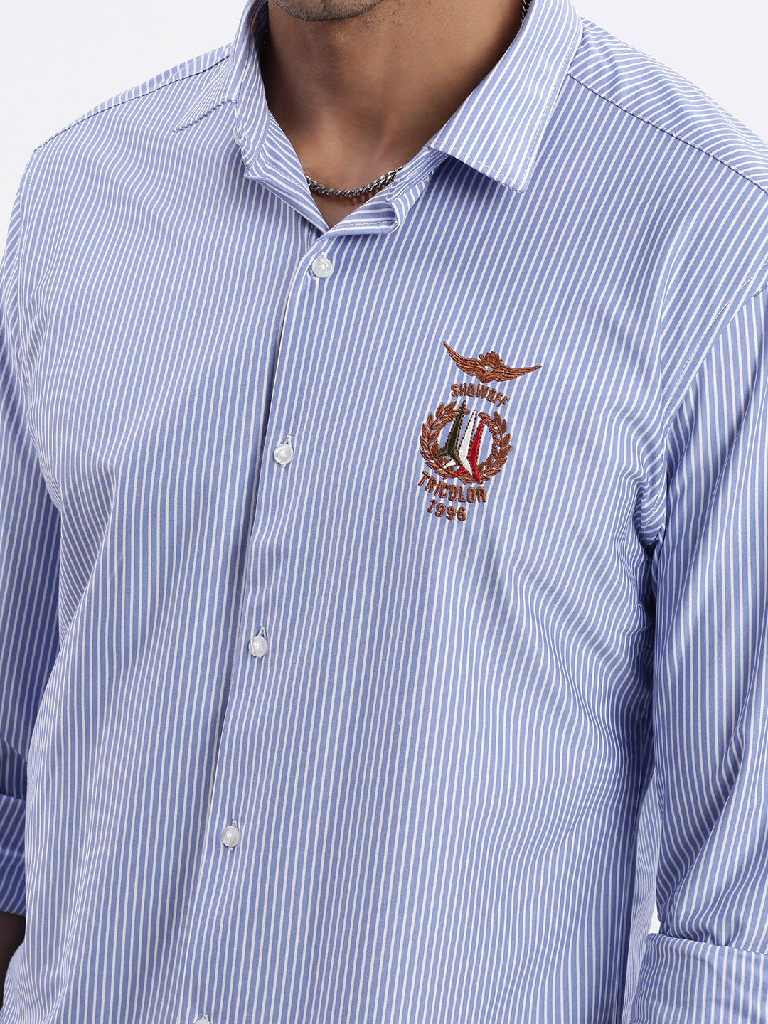 Men Blue Striped Slim Fit Shirt