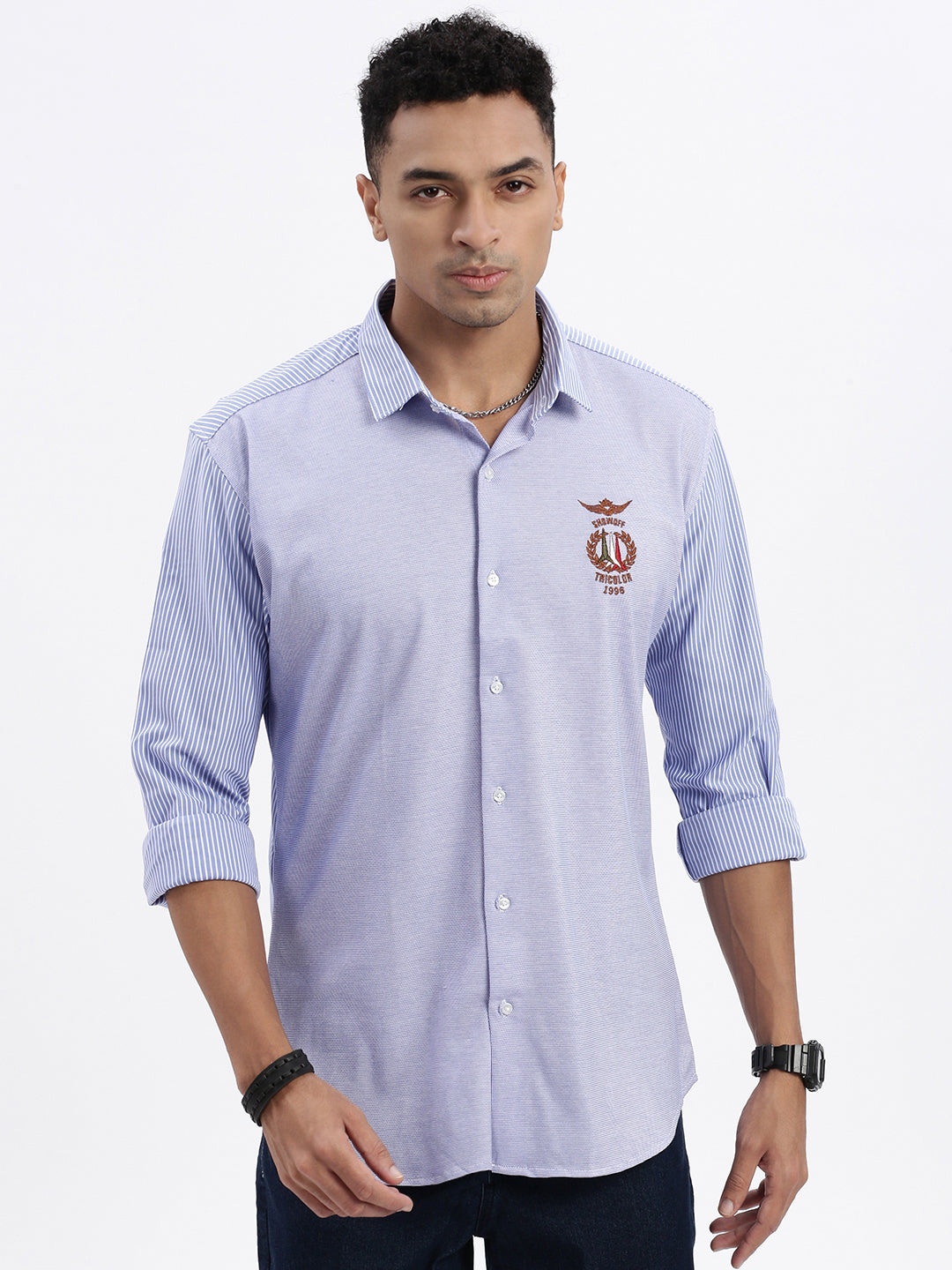 Men Blue Striped Slim Fit Shirt