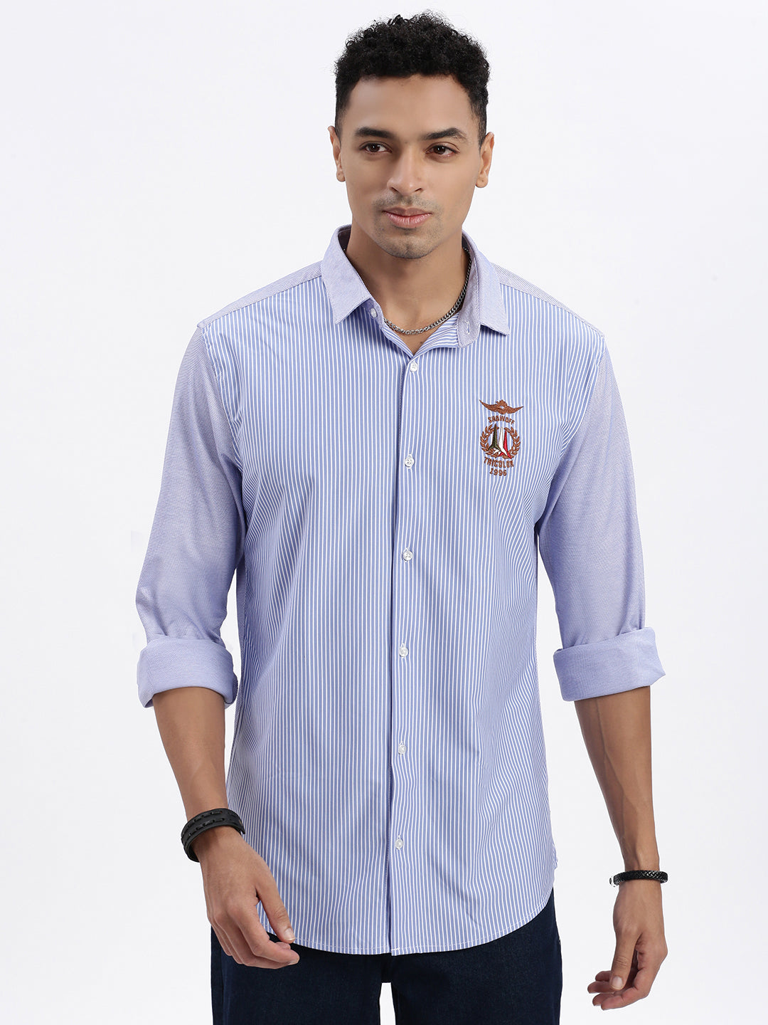 Men Blue Striped Slim Fit Shirt