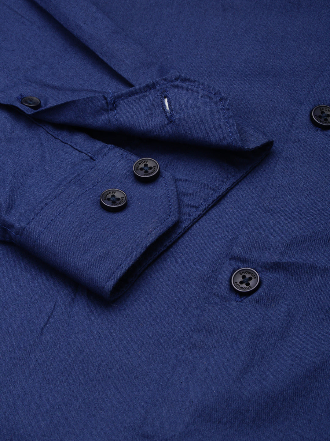 Men Spread Collar Solid Navy Blue Shirt