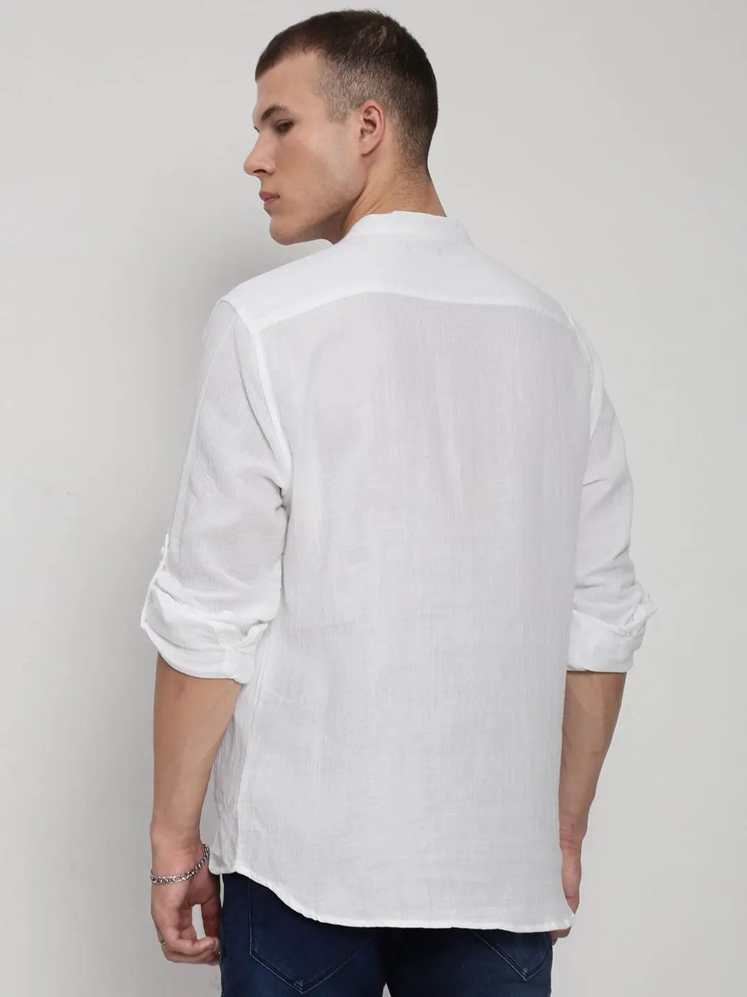 Men's White Mandarin Collar Regular Fit Shirt - from SHOWOFFFF
