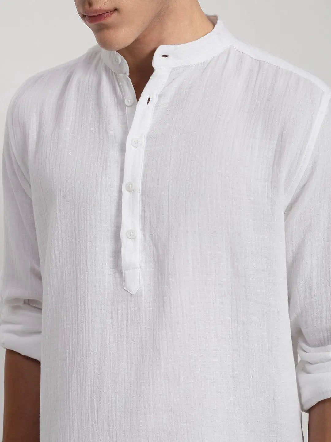 Men's White Mandarin Collar Regular Fit Shirt - from SHOWOFFFF