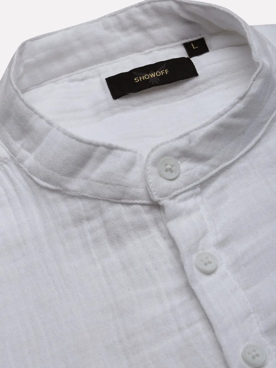 Men's White Mandarin Collar Regular Fit Shirt - from SHOWOFFFF