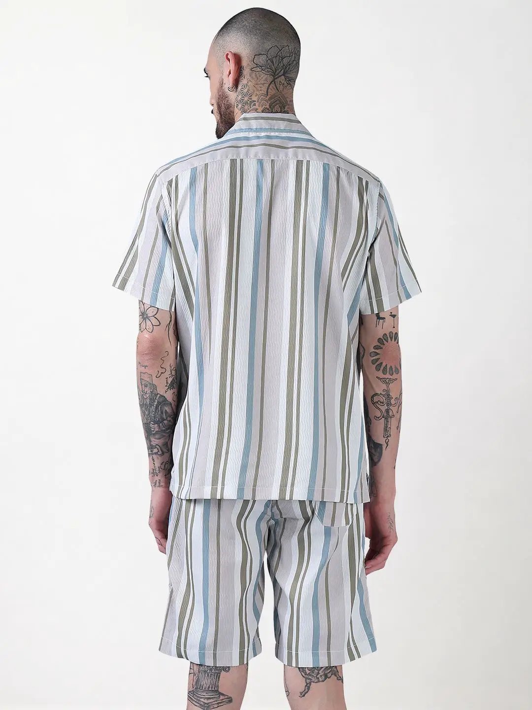 Men's Multi Striped Cuban Collar Relaxed Fit Co-Ords Set - Uncategorized from SHOWOFFFF
