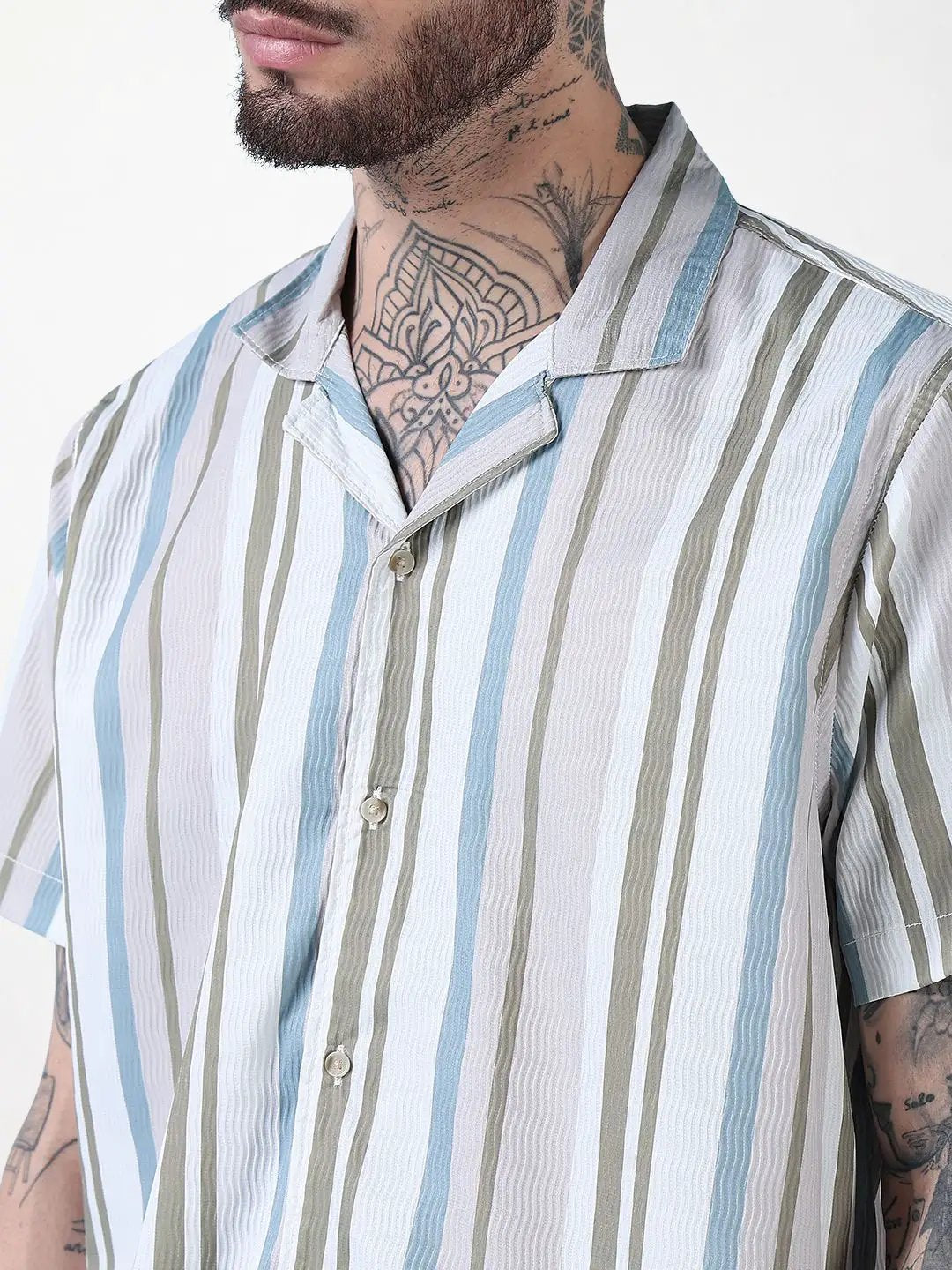 Men's Multi Striped Cuban Collar Relaxed Fit Co-Ords Set - Uncategorized from SHOWOFFFF