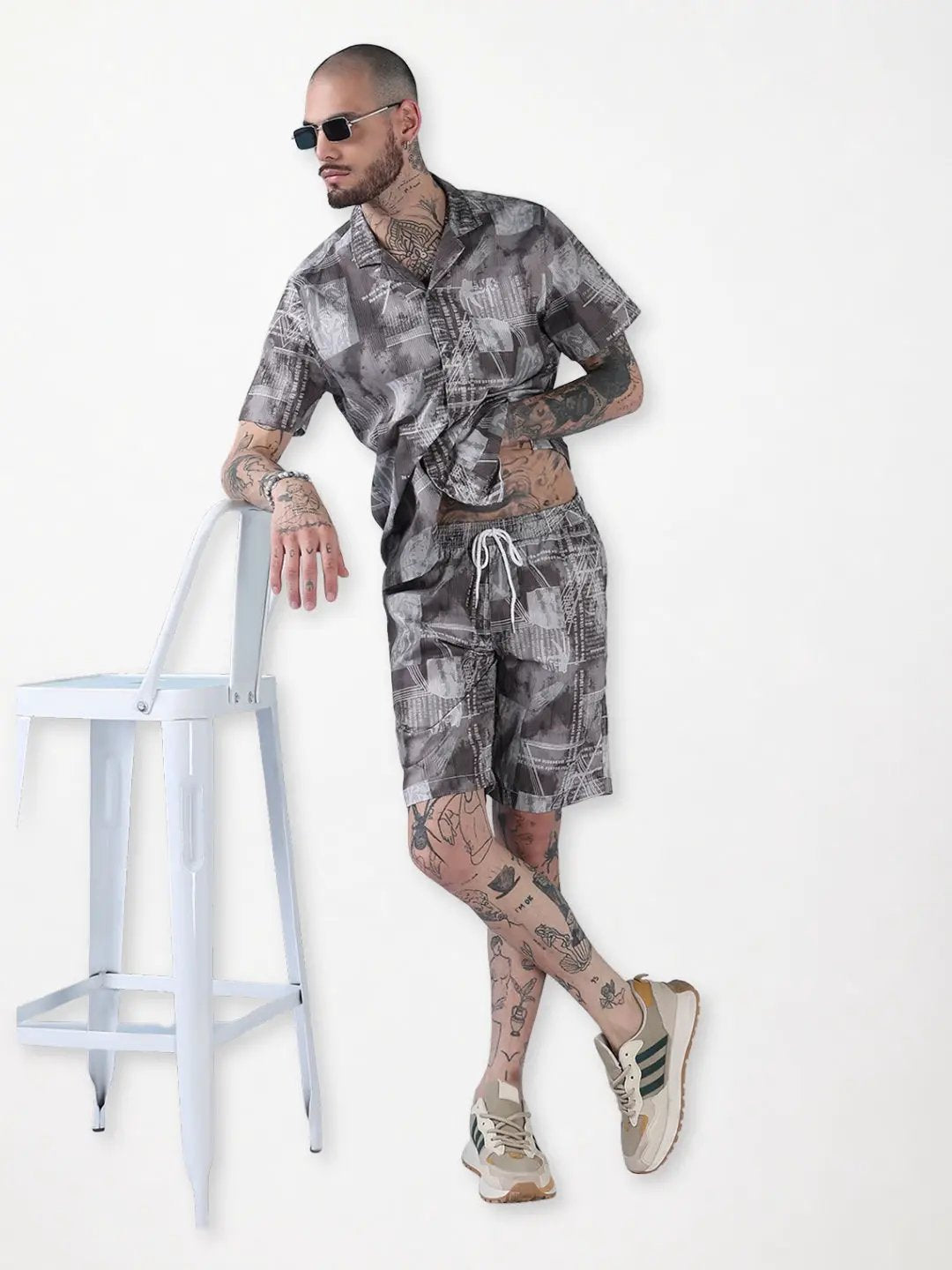 Men's Olive Printed Cuban Collar Relaxed Fit Co-Ords Set - Uncategorized from SHOWOFFFF