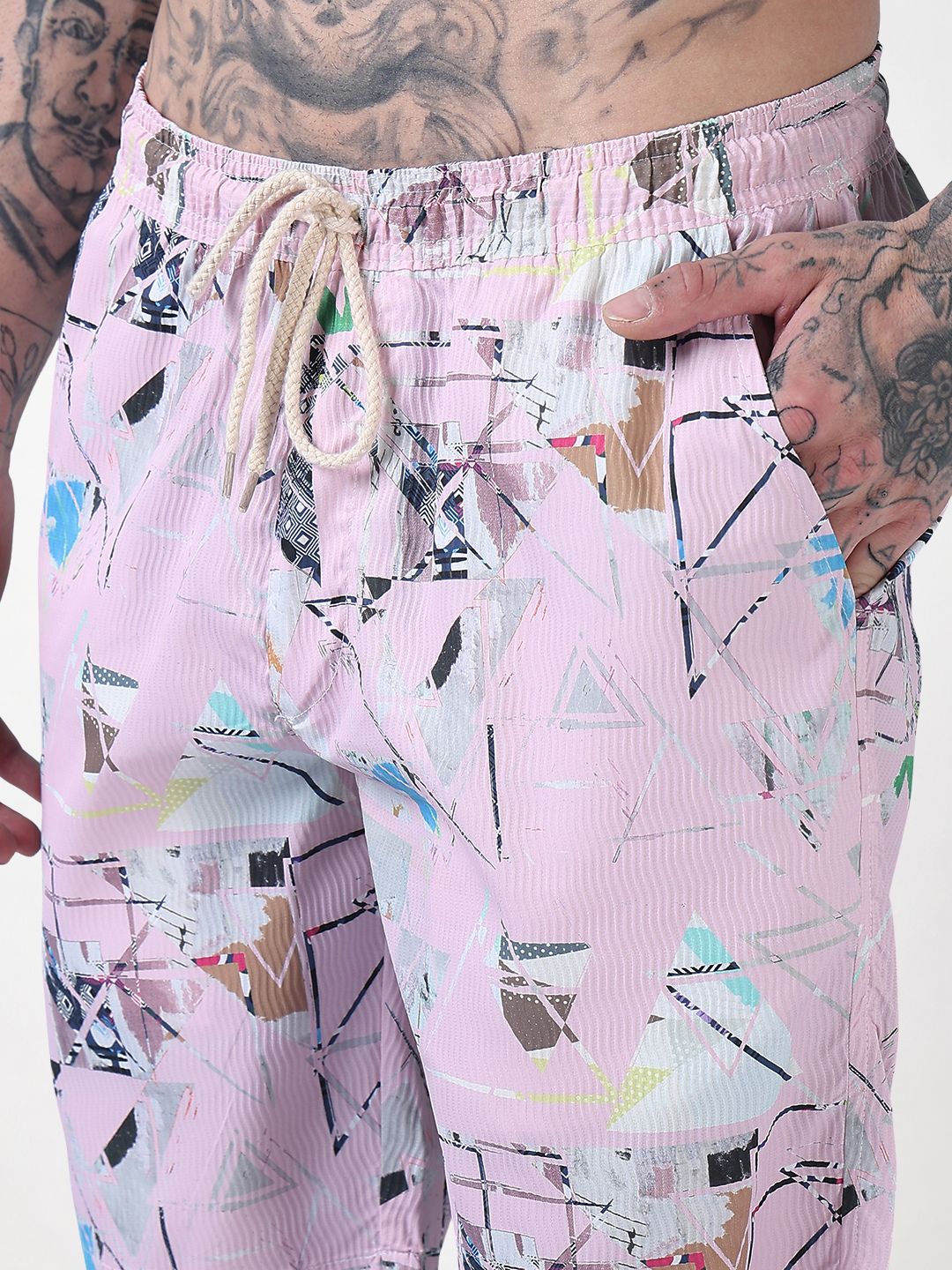 Men's Pink Printed Cuban Collar Relaxed Fit Co-Ords Set