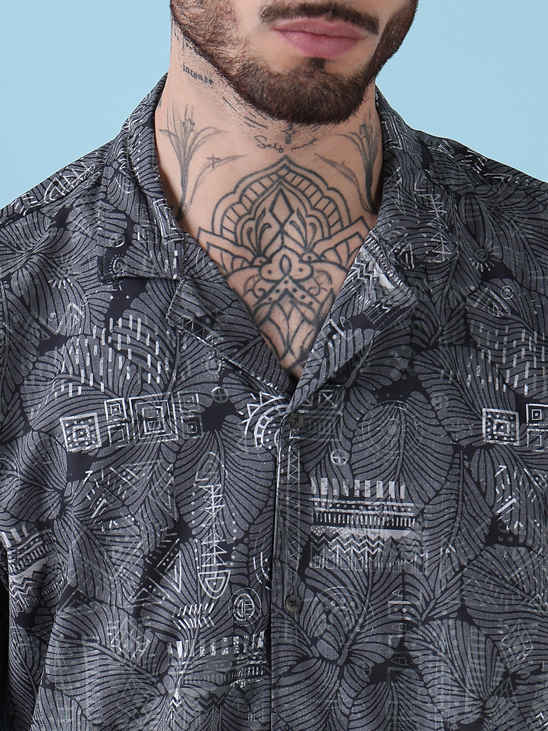 Men's Grey Indie Florals Cuban Collar Relaxed Fit Co-Ords Set