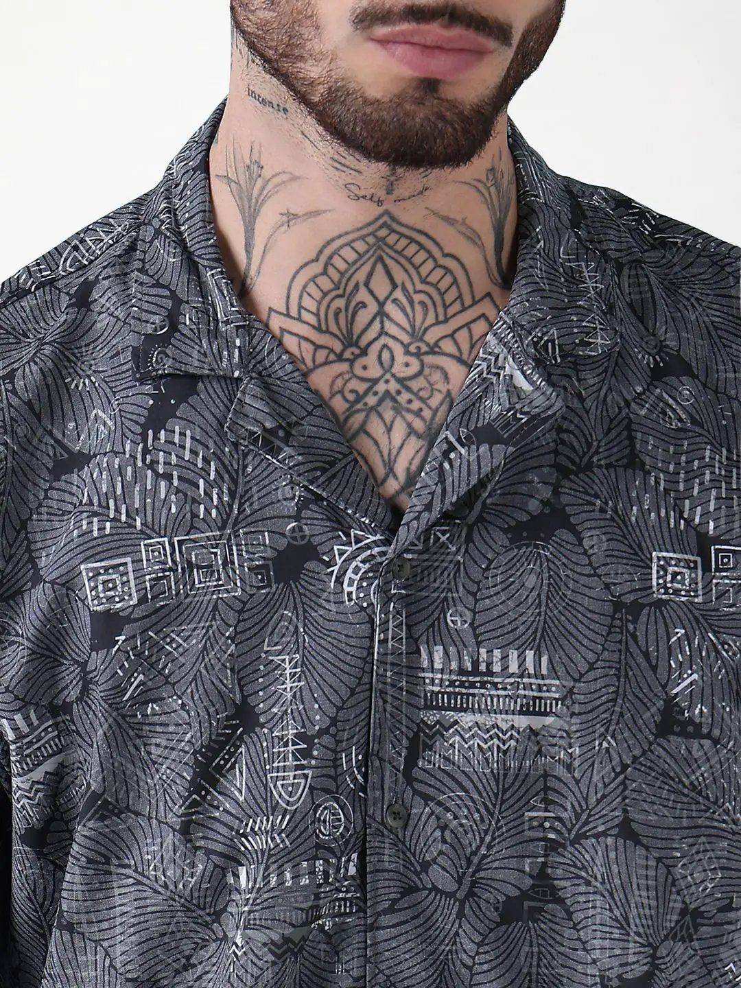 Men's Grey Indie Florals Cuban Collar Relaxed Fit Co-Ords Set - Uncategorized from SHOWOFFFF
