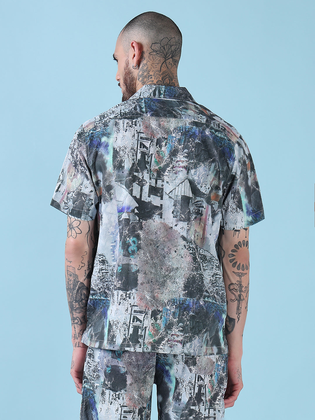 Men's Multi Printed Cuban Collar Relaxed Fit Co-Ords Set