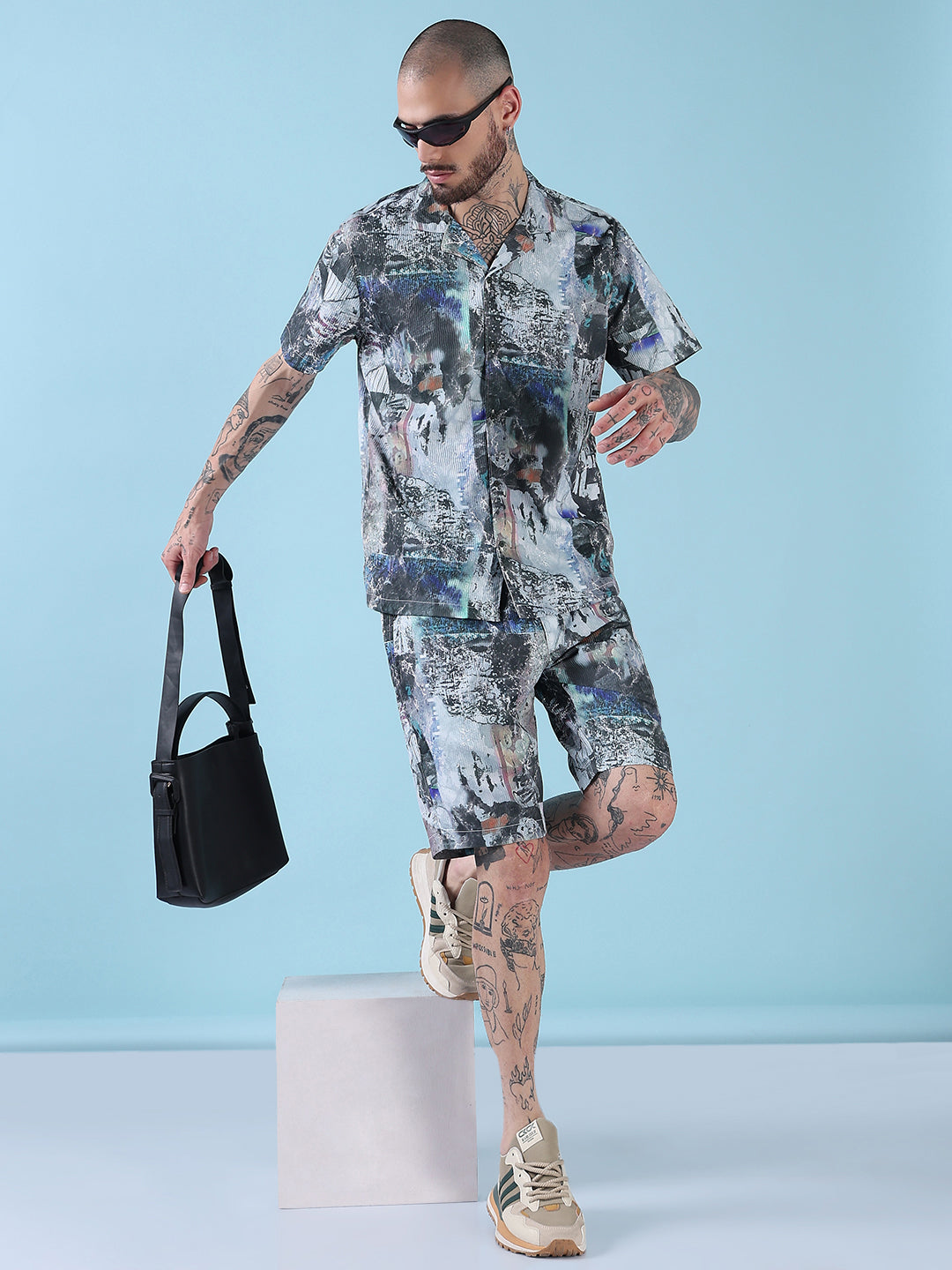 Men's Multi Printed Cuban Collar Relaxed Fit Co-Ords Set