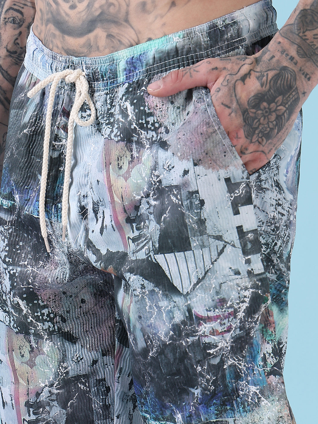 Men's Multi Printed Cuban Collar Relaxed Fit Co-Ords Set