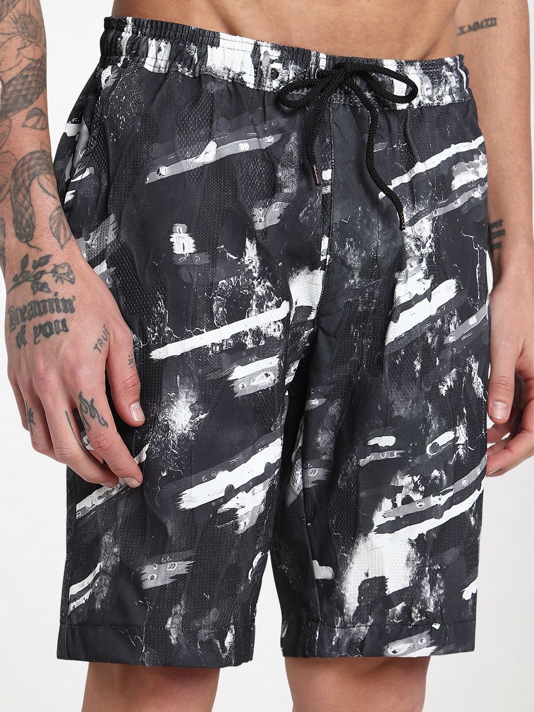 Men's Grey Printed Cuban Collar Relaxed Fit Co-Ords Set