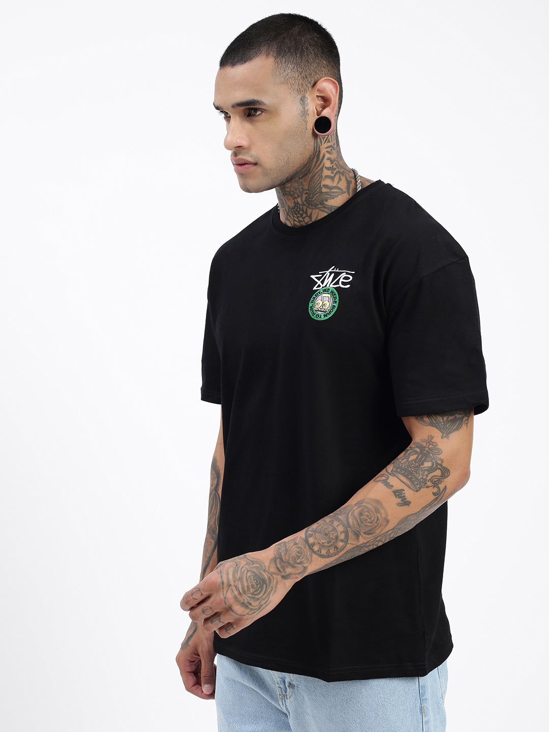 Men Graphic Black Relaxed Fit T Shirt