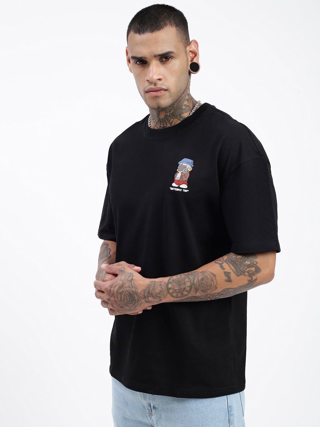 Men's Solid Black Relaxed Fit T-Shirt