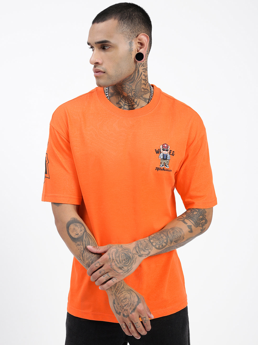 Men Graphic Orange Relaxed Fit T Shirt