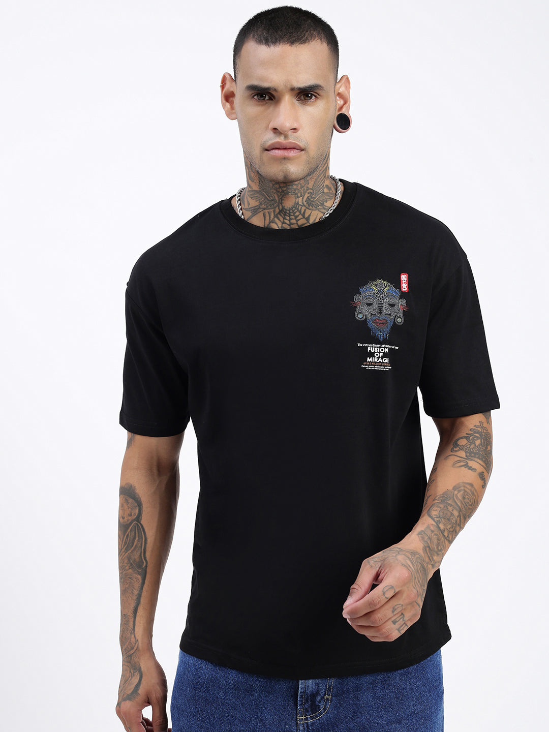 Men Graphic Black Relaxed Fit T Shirt