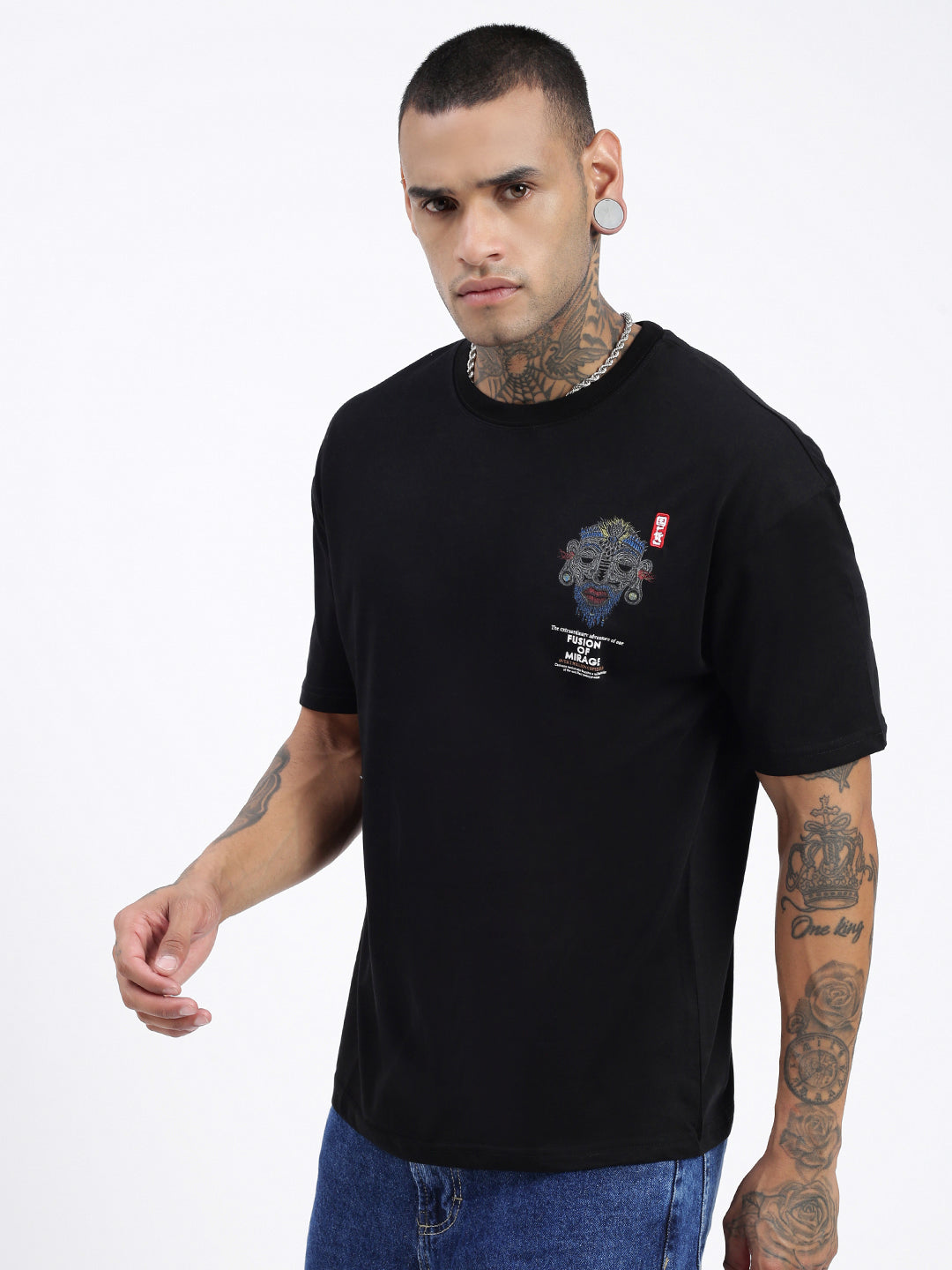 Men's Printed Graphic Black Relaxed Fit T-Shirt