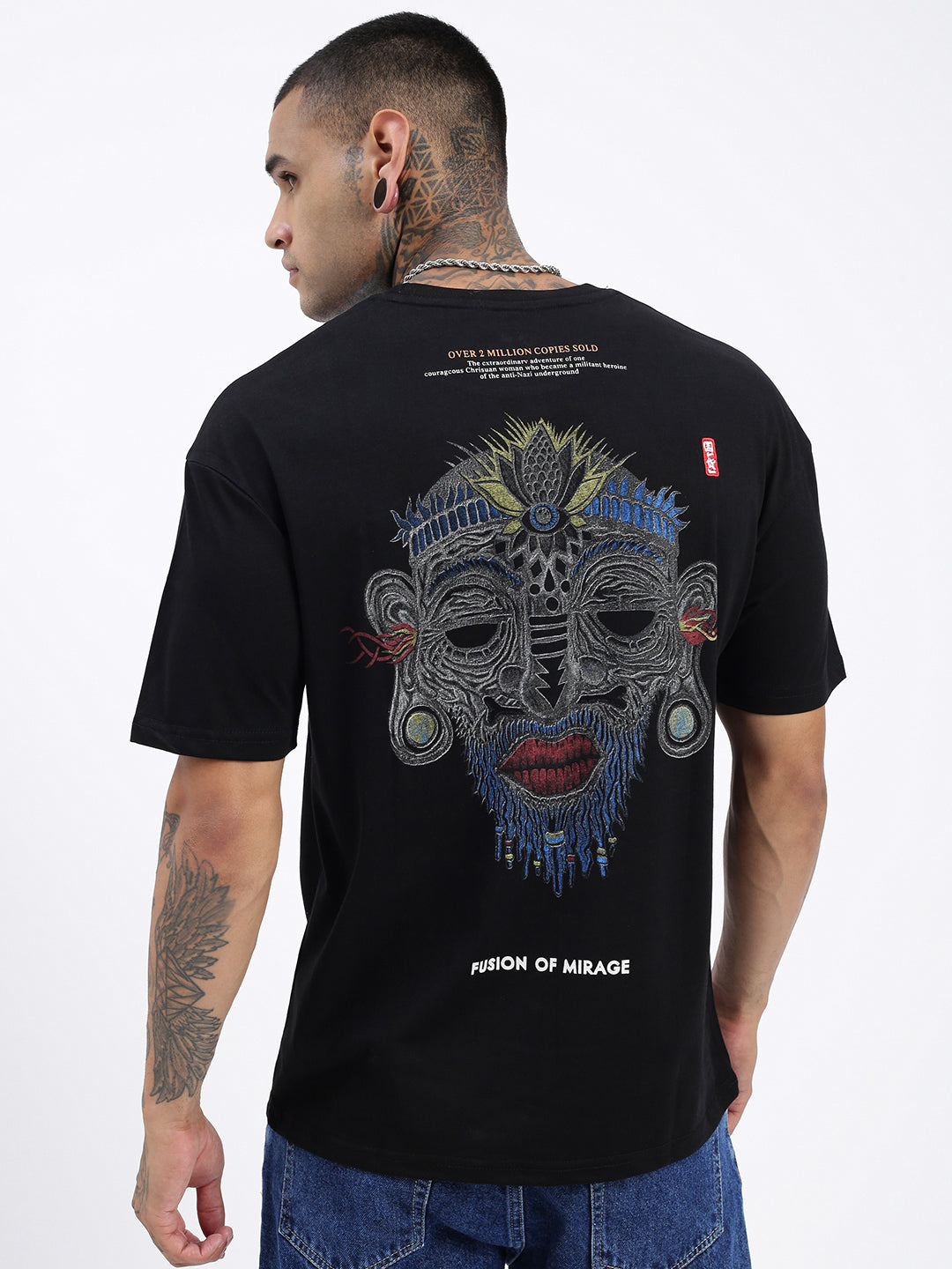 Men's Printed Graphic Black Relaxed Fit T-Shirt