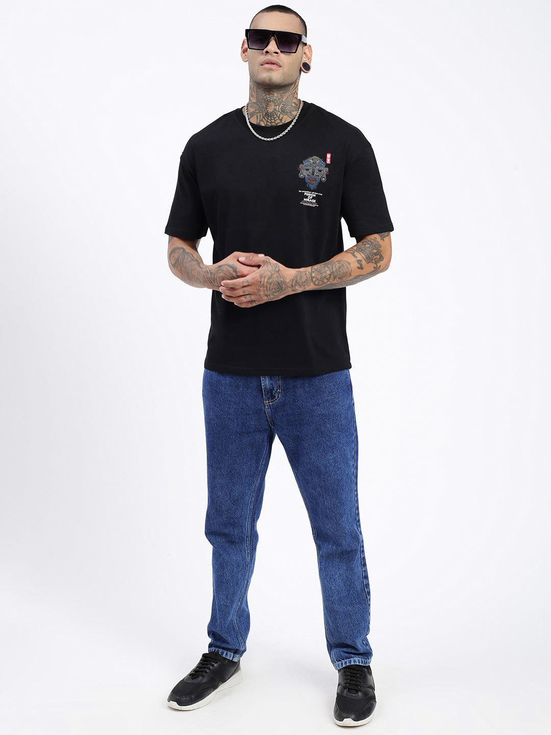 Men's Printed Graphic Black Relaxed Fit T-Shirt