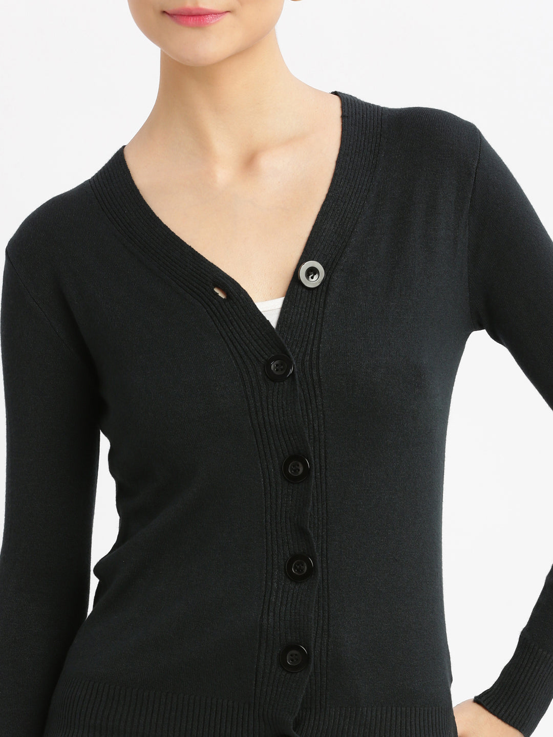 Women Solid Black Cardigan