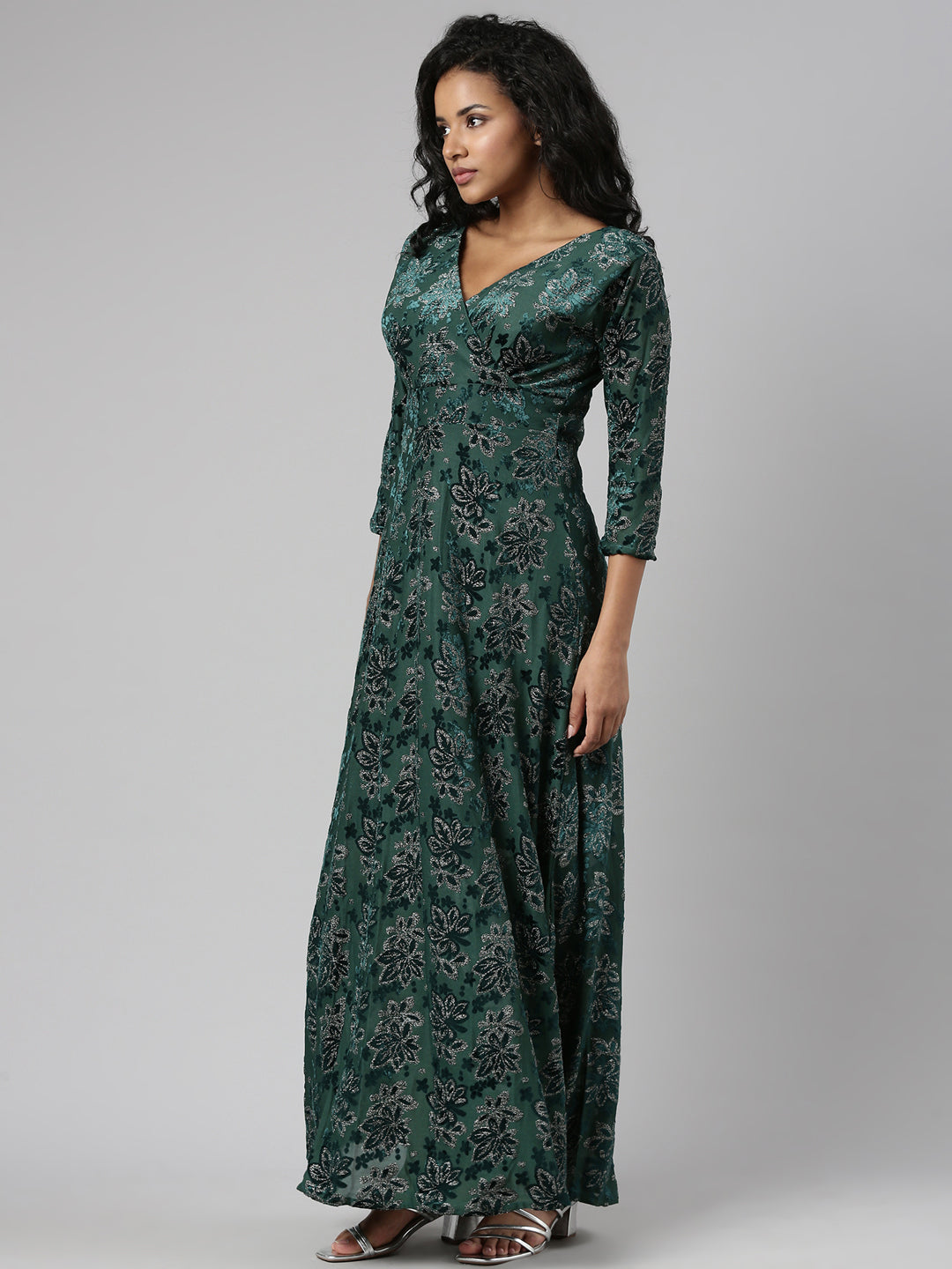 Women Green Floral Empire Dress