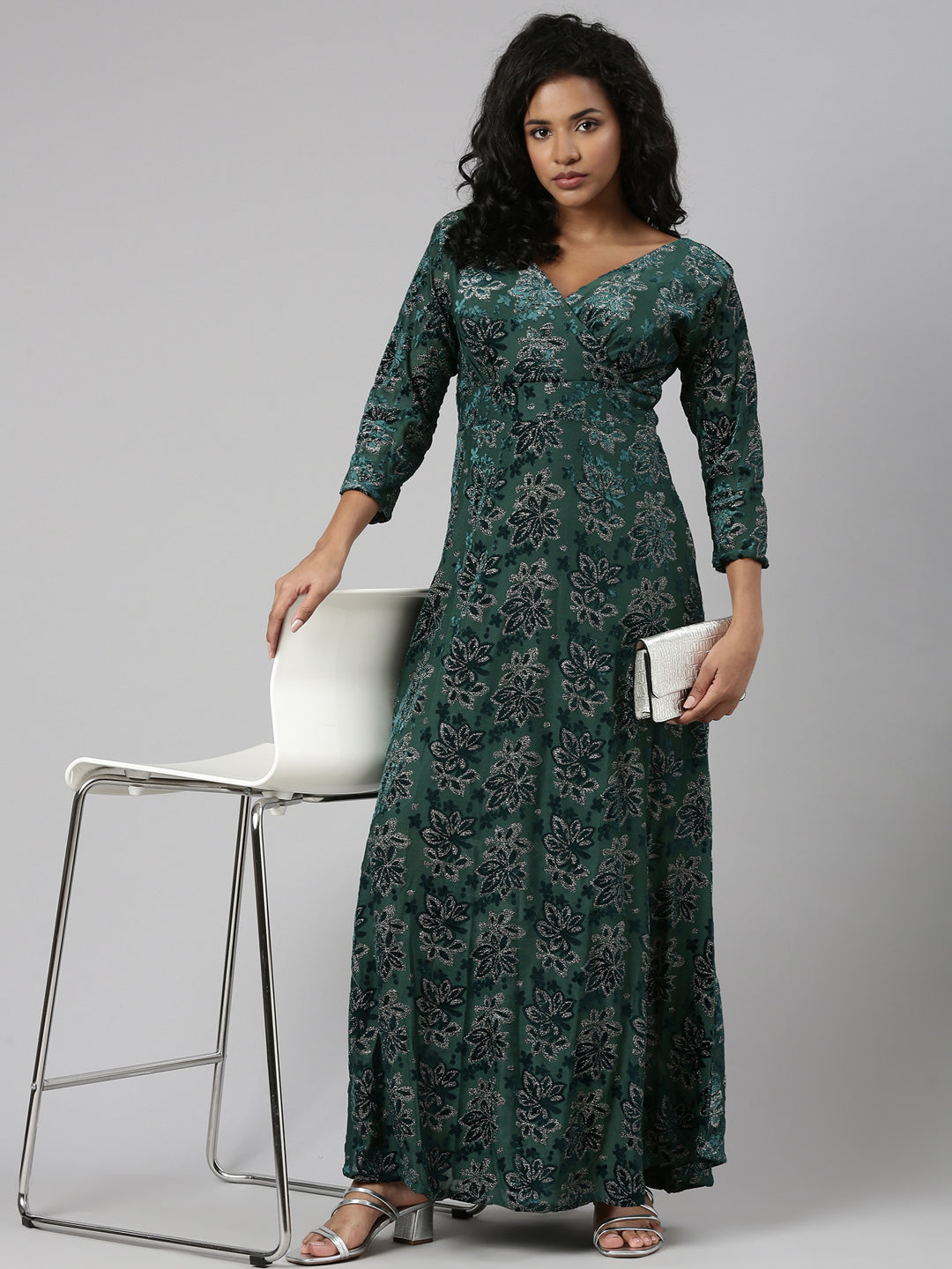 Women Green Floral Empire Dress